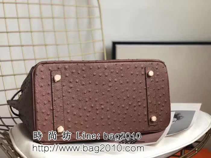 愛馬仕Hermes原版牛皮鴕鳥紋 Birkin 鉑金包 時尚手提包 0AM1018